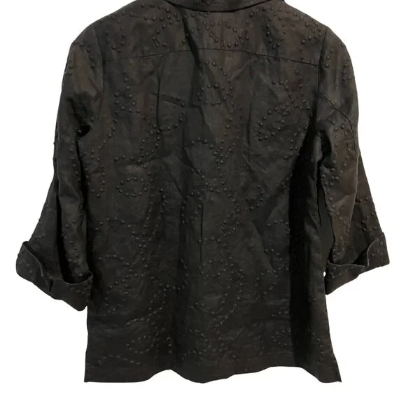 Jones New York Signature Black Linen Textured Shirt (Petite P/M) - Picture 3 of 9
